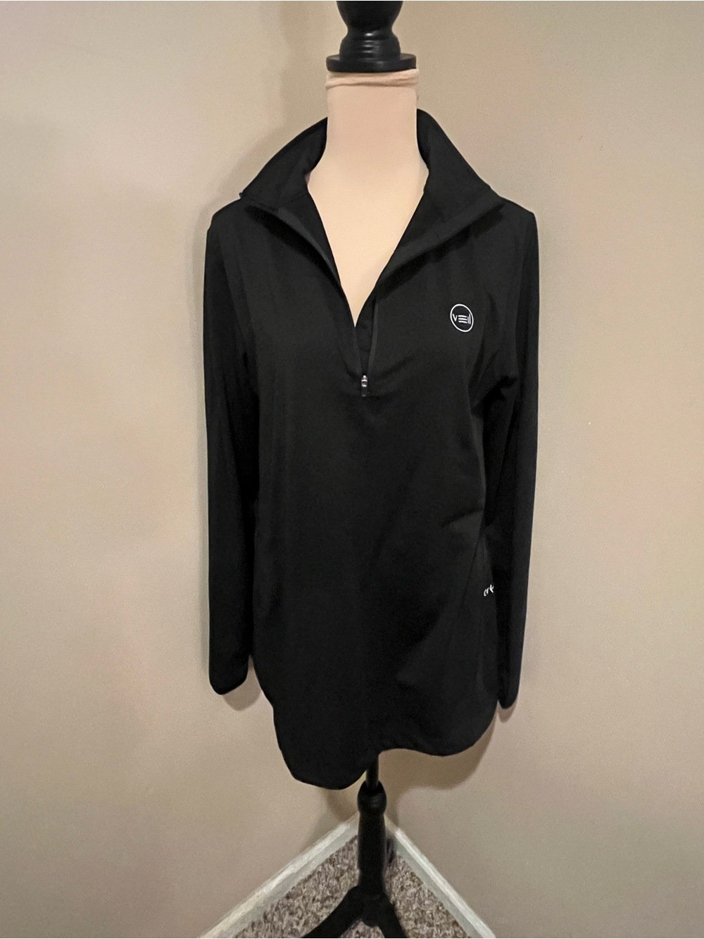 Modest Fit Veil Spark Black Long-Sleeve, Long Length Half-Zip Pullover, M